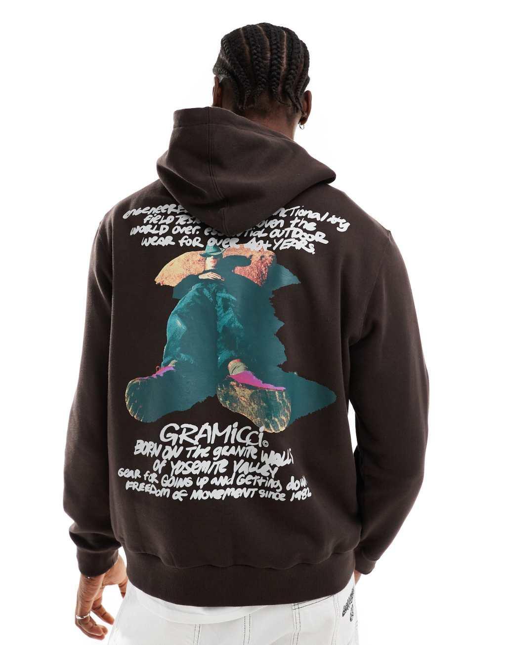 Gramicci napping climber graphic hoodie in dark brown Product Image