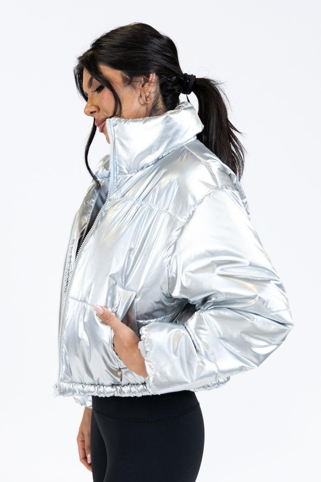 Keep Me Warm Silver Chrome Puffer Jacket Product Image