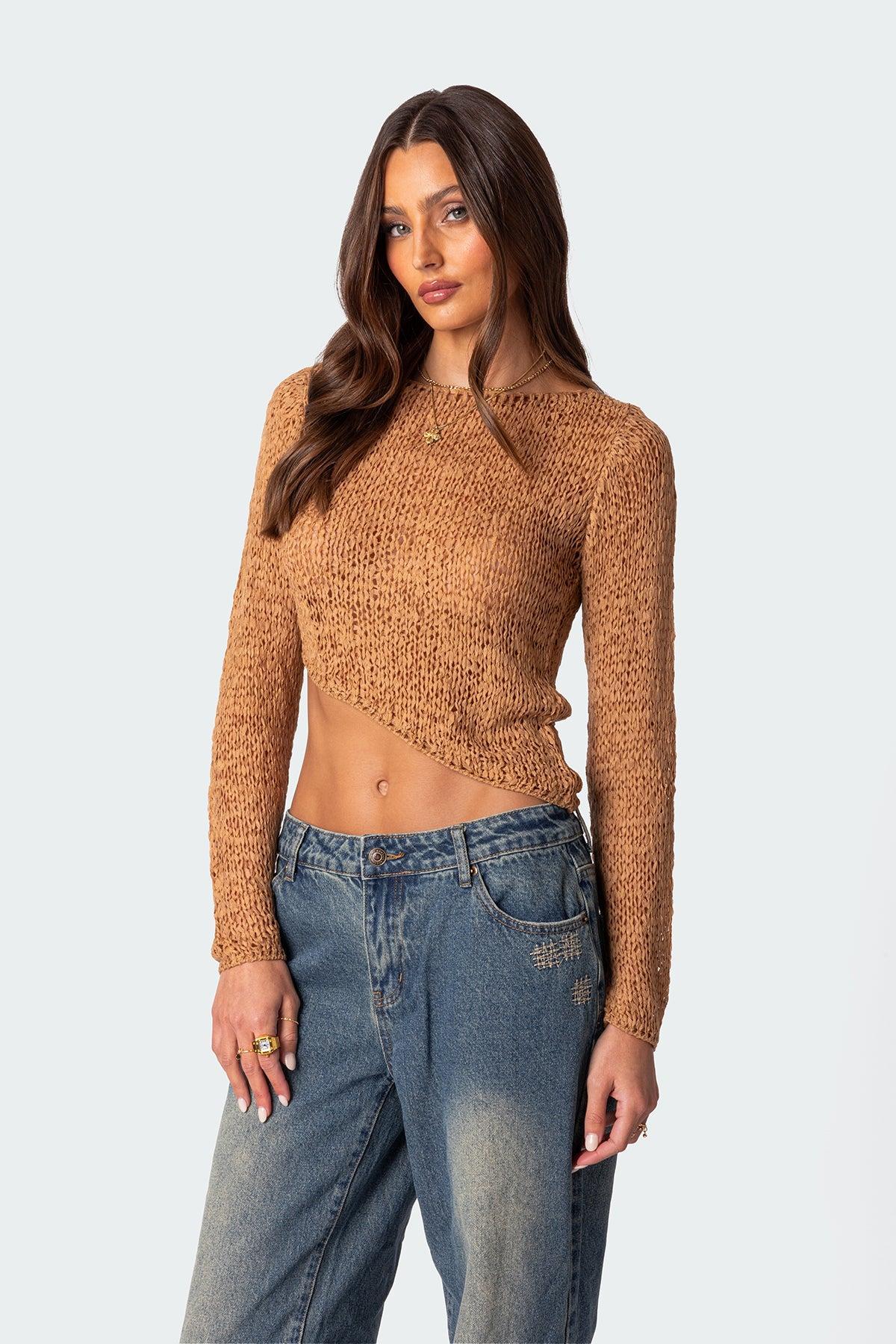 Sheer Loose Knit Asymmetric Top Product Image