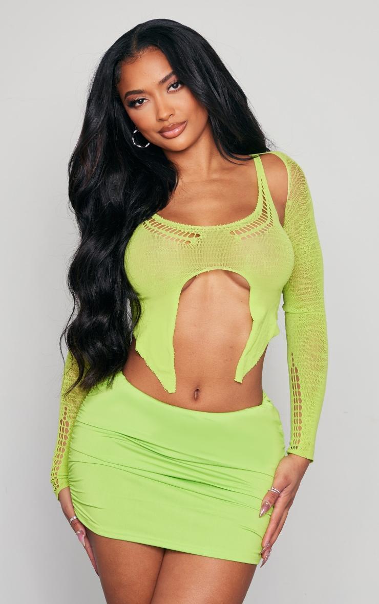 Shape Lime Sheer Knit Ladder Detail Top With Shrug Product Image