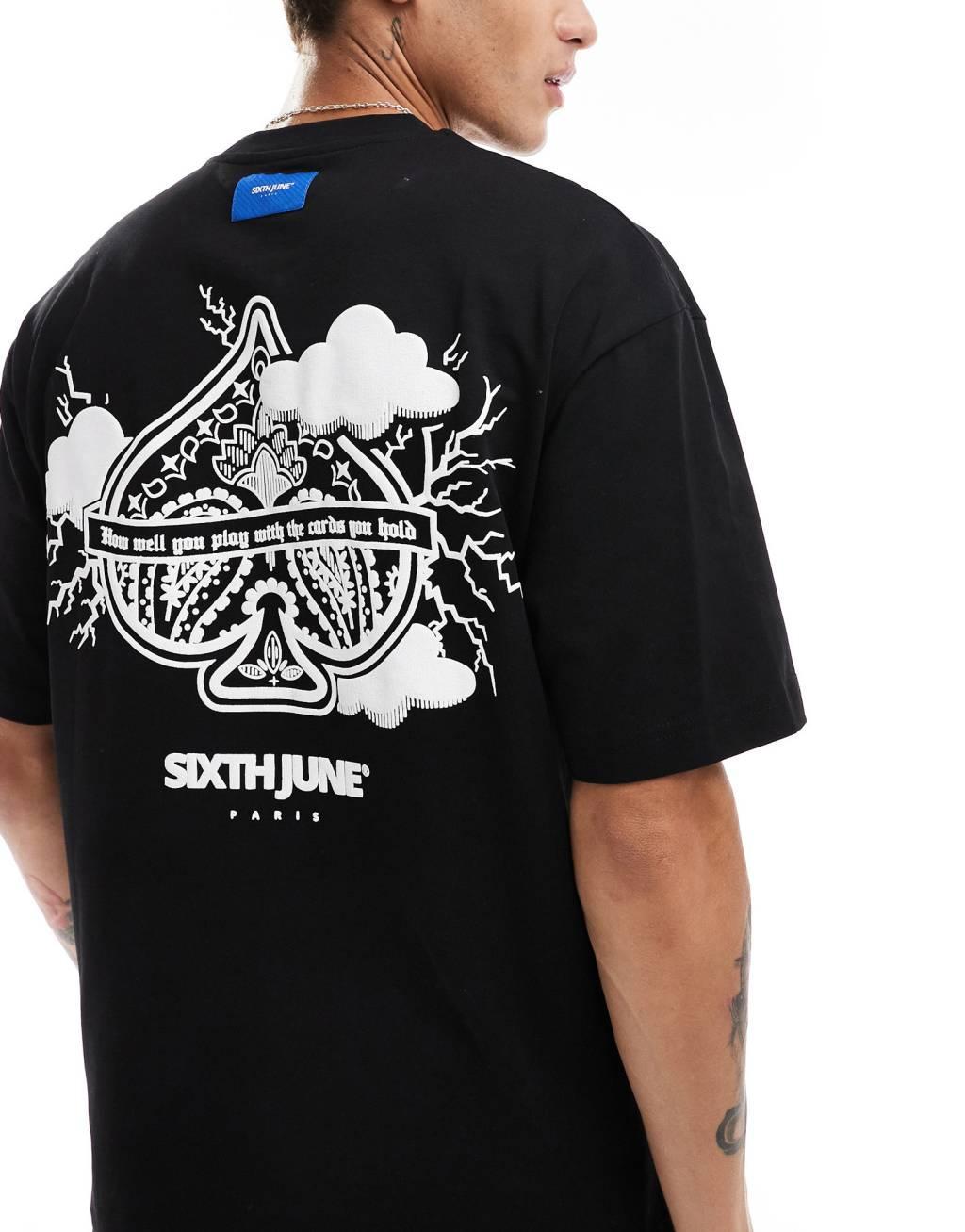 Sixth June printed back graphic oversized T-shirt in black Product Image