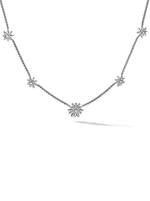 Womens Starburst Station Chain Necklace with Pav Diamonds Product Image