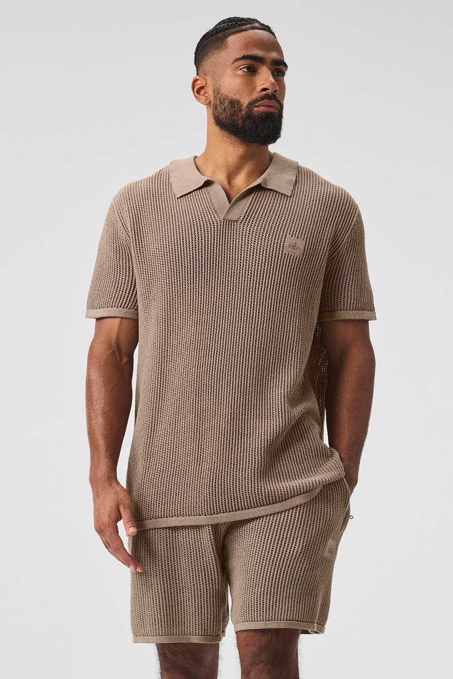 Open-Knit Polo - Gravel Male Product Image