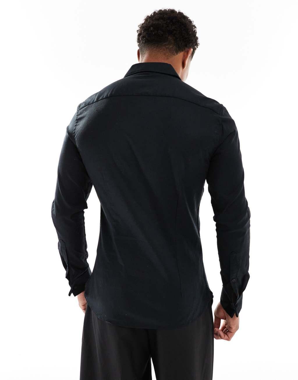 ASOS DESIGN skinny fit oxford shirt in black Product Image