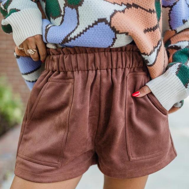 Final Moments Brown Suede Shorts Product Image