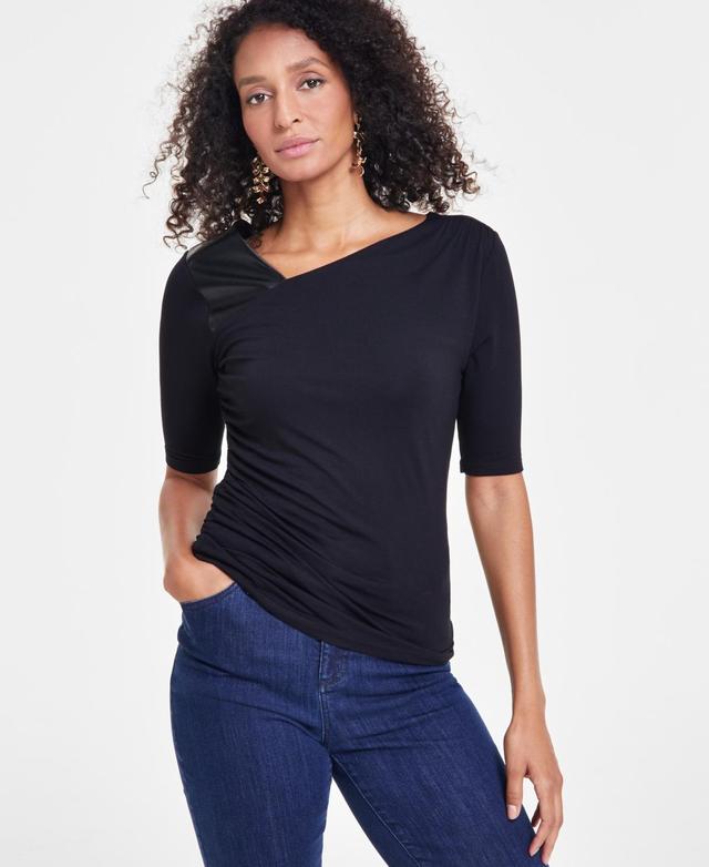 I.n.c. International Concepts Womens Asymmetric Mixed-Media Top, Created for Macys Product Image