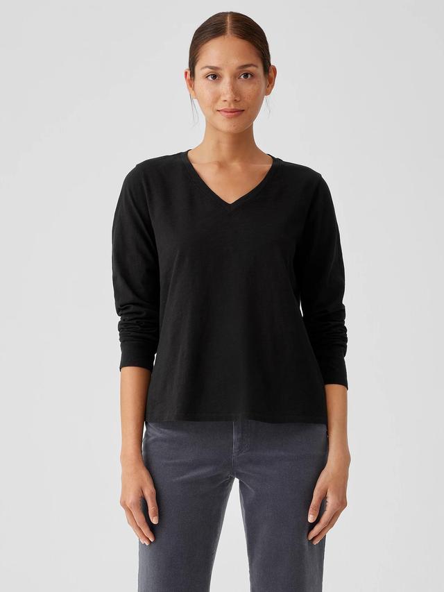 EILEEN FISHER Organic Cotton Slub V-Neck Topfemale Product Image