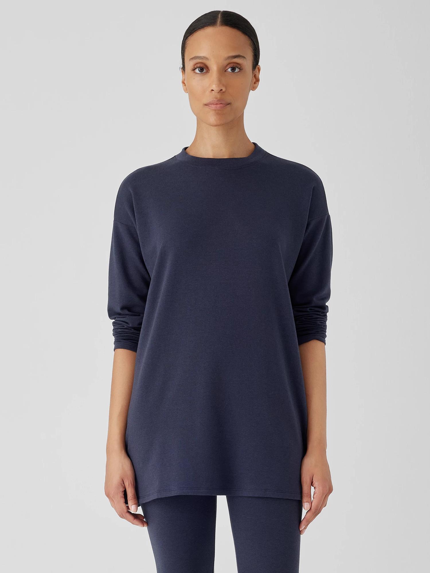 EILEEN FISHER Cozy Brushed Terry Hug Crew Neck Long Topfemale Product Image