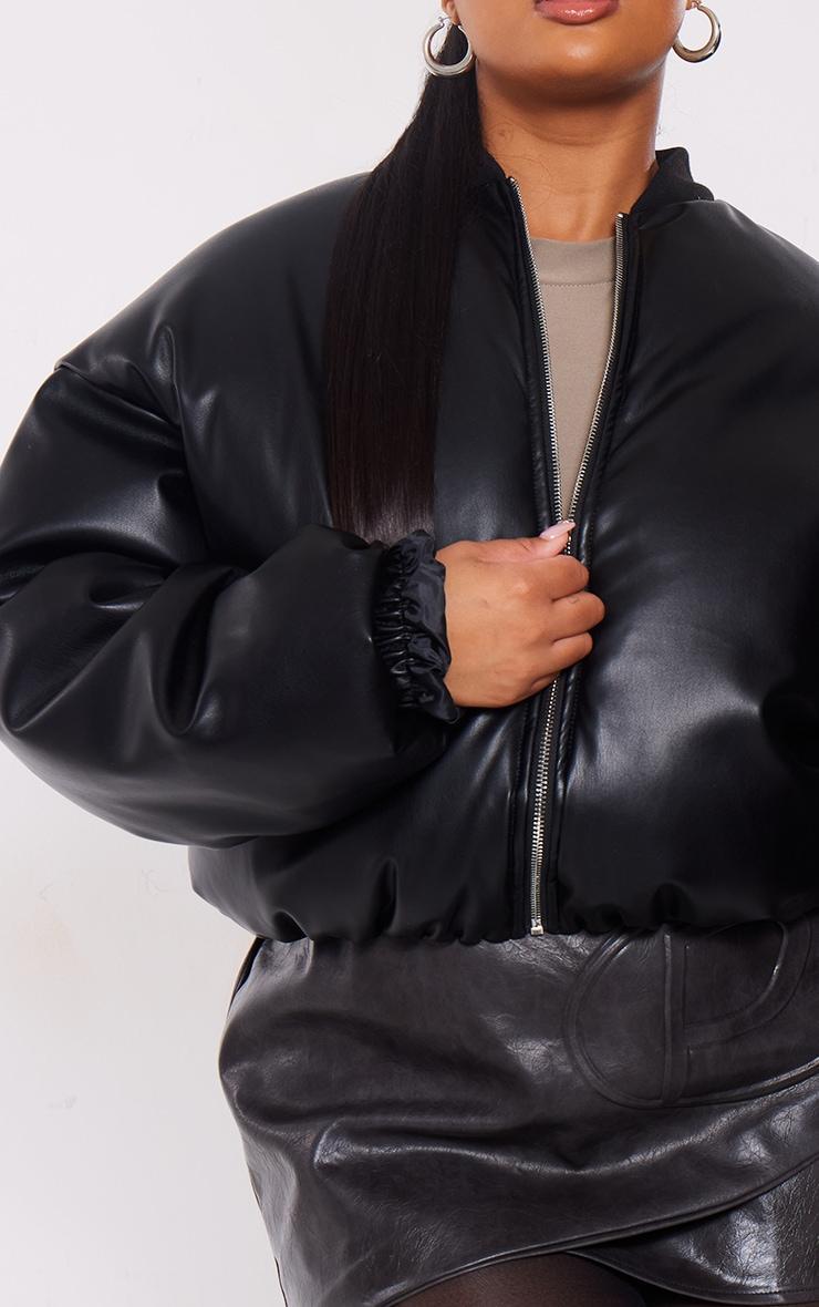 Plus Black Faux Leather Oversized Bomber Jacket Product Image