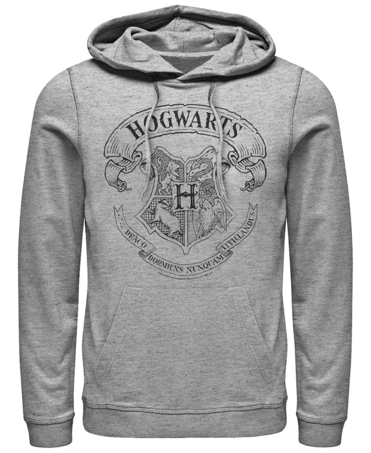 Mens Harry Potter Simple Hogwarts Crest Outline Graphic Pullover Hoodie Athletic Grey Product Image