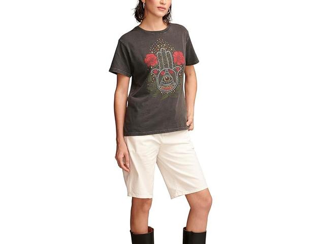 Lucky Brand Rose Hamsa Boyfriend Tee (Jet ) Women's Clothing Product Image