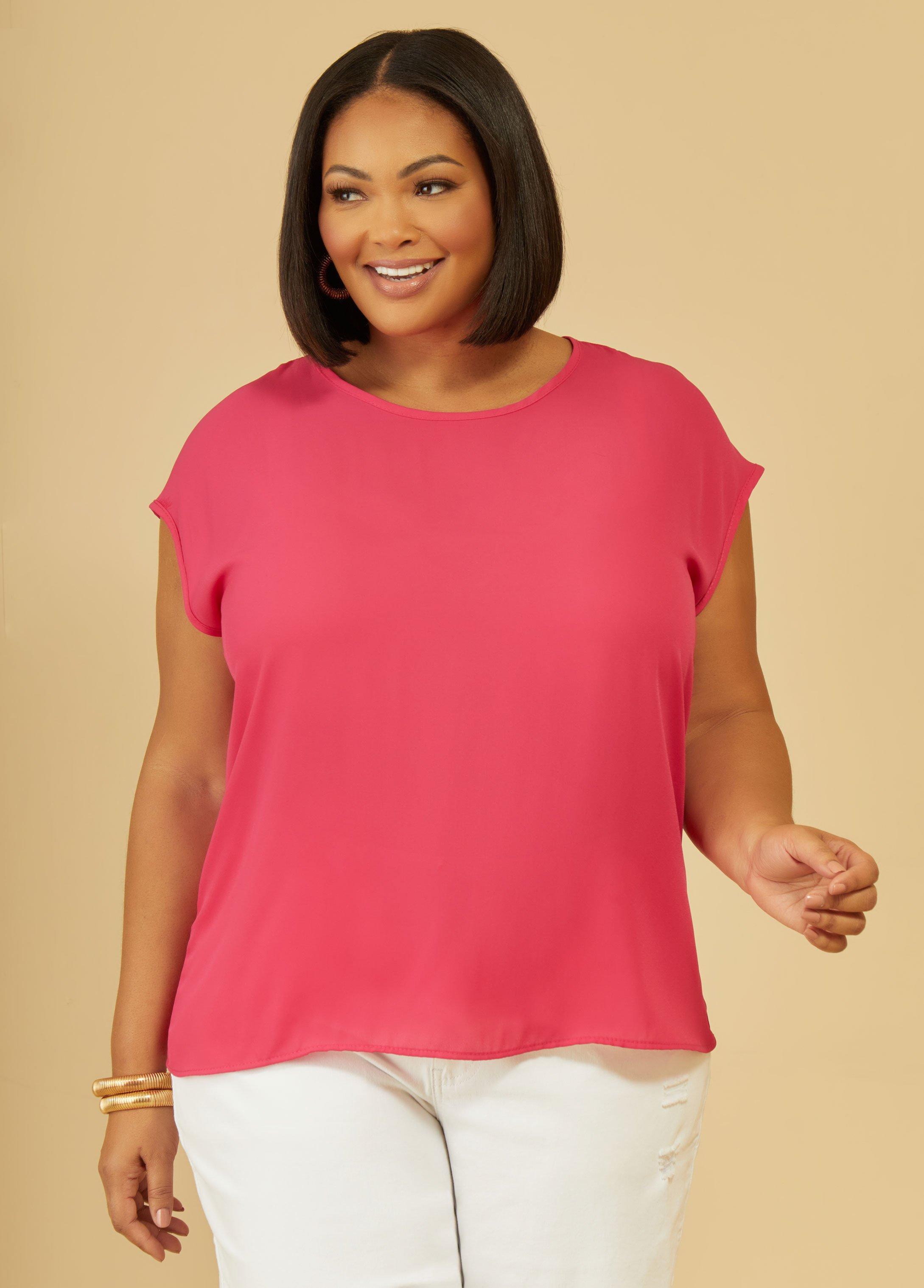 Plus Size Cap Sleeved Blouse, - Ashley Stewart Product Image