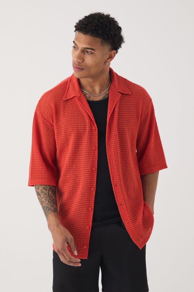 Oversized Button Through Textured Shirt | boohooMAN USA Product Image