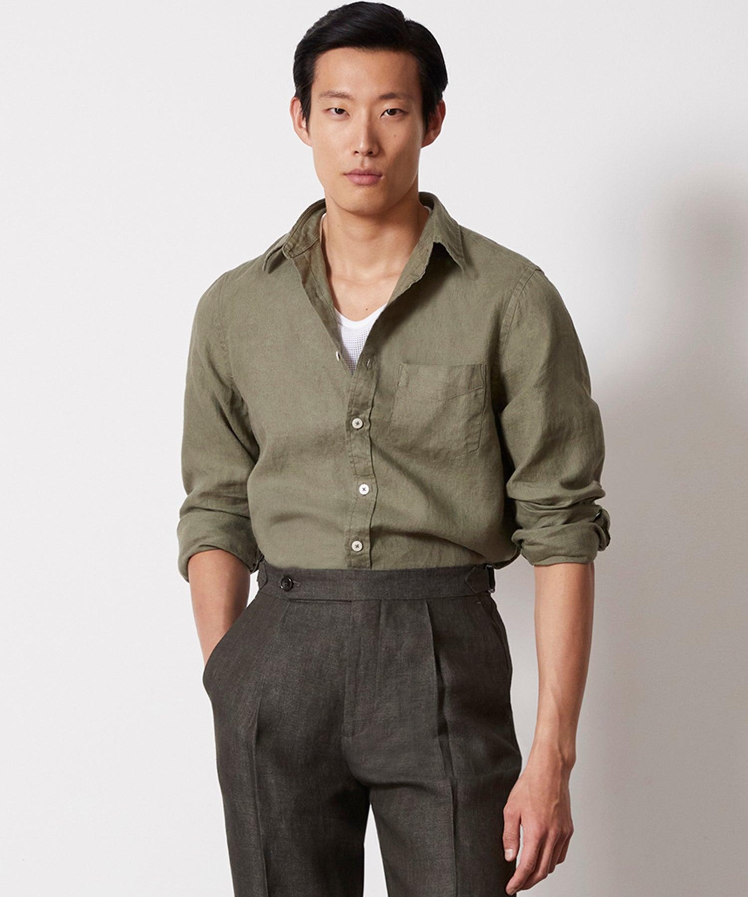 Slim Fit Sea Soft Irish Linen Shirt in Faded Surplus Product Image