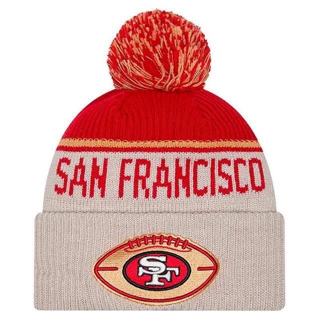 Mens New Era Stone San Francisco 49ers NFL Sideline Historic Cuffed Knit Hat with Pom Product Image