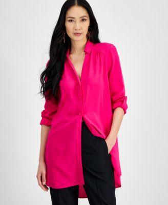 I.n.c. International Concepts Womens Roll-Tab Button-Down Long Blouse, Created for Macys Product Image