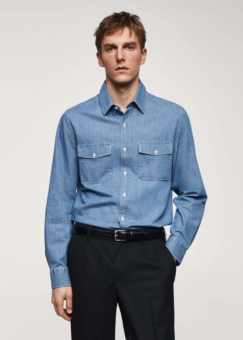 MANGO MAN - Denim overshirt with pockets light blueMen Product Image