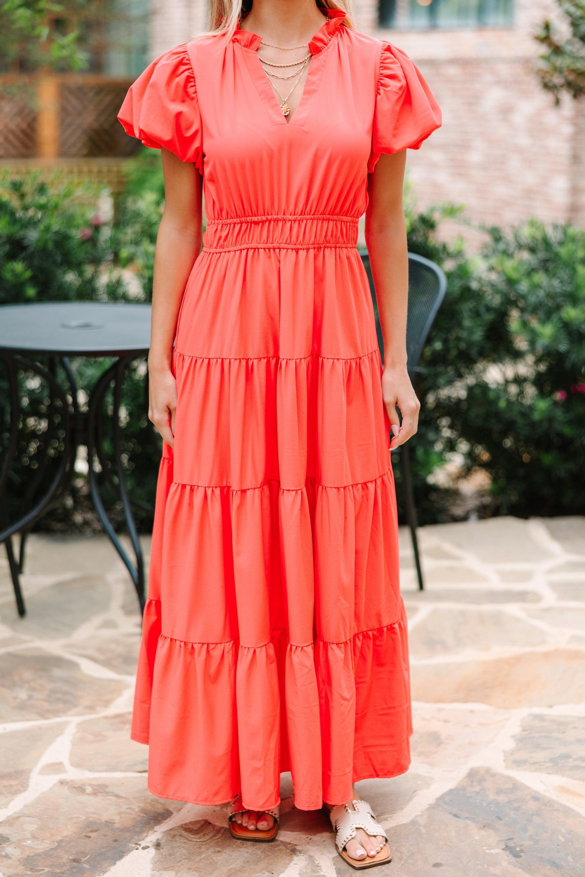 Coming Back For You Red Orange Tiered Midi Dress Female Product Image