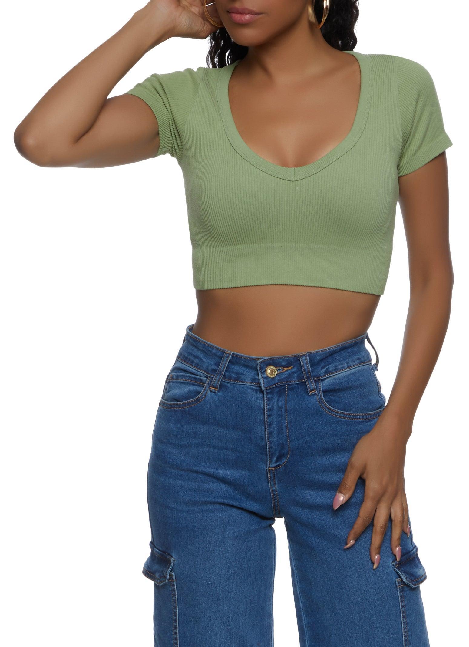 Womens Seamless Ribbed V Neck Crop Top Product Image