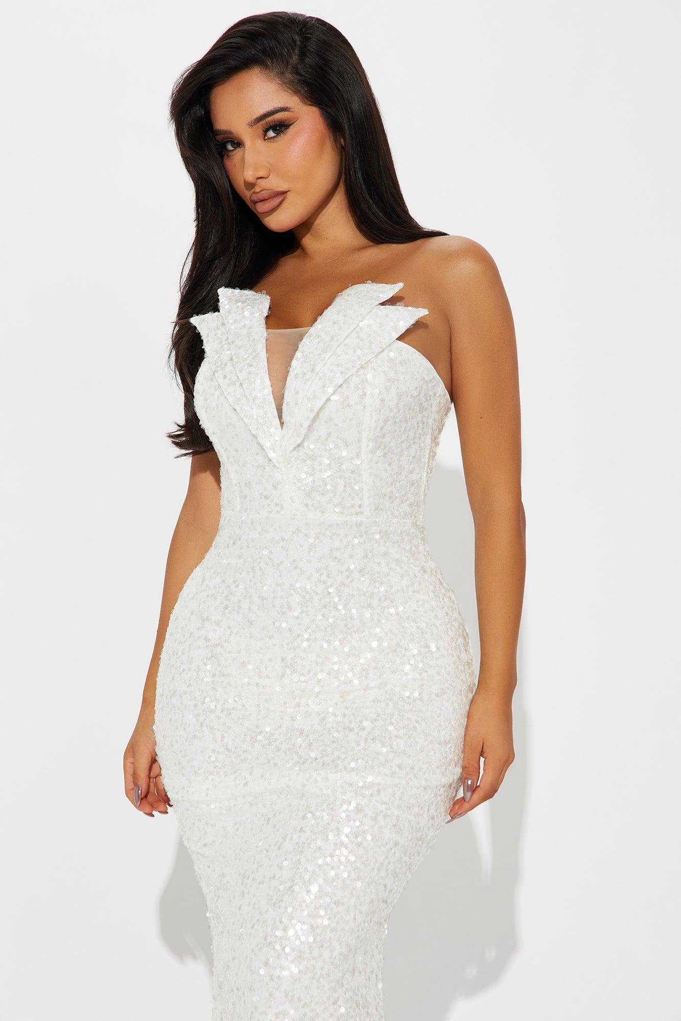 Bring The Drama Sequin Gown - White Product Image