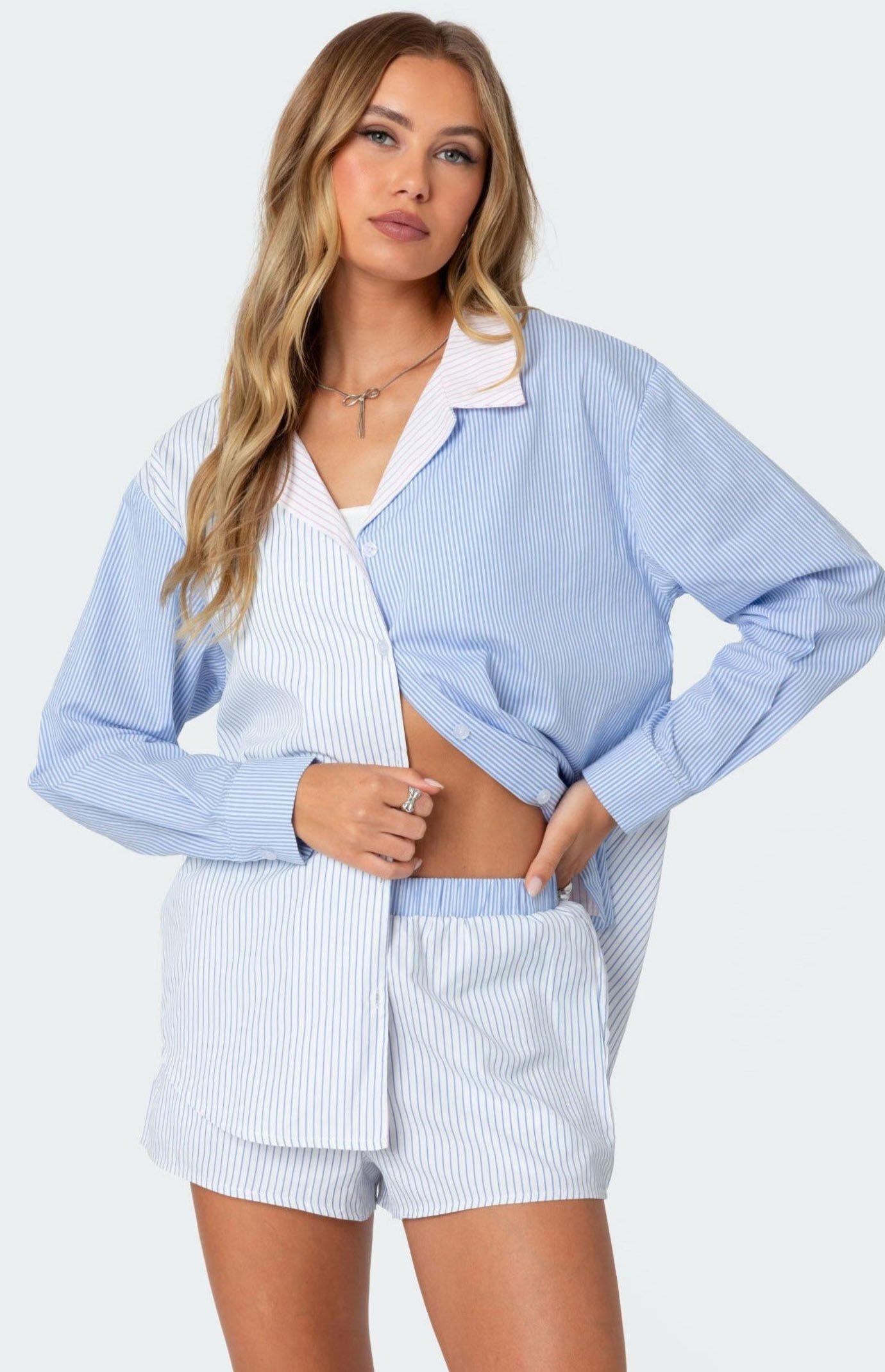 Edikted Women's Oaklie Mix Striped Button Up Shirt Product Image