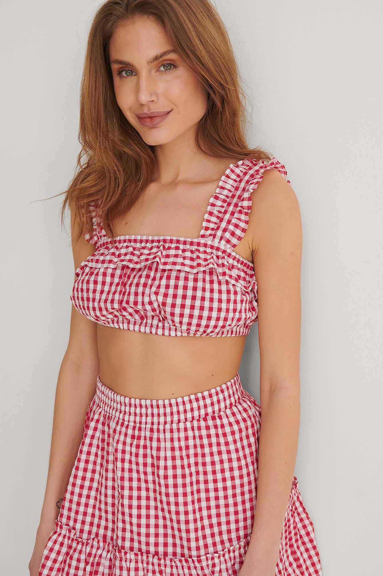 Gingham Frilled Crop Top Product Image