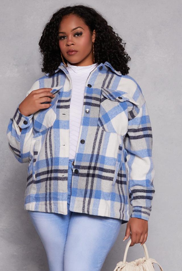 Womens Plus Size Brushed Knit Plaid Shacket Product Image