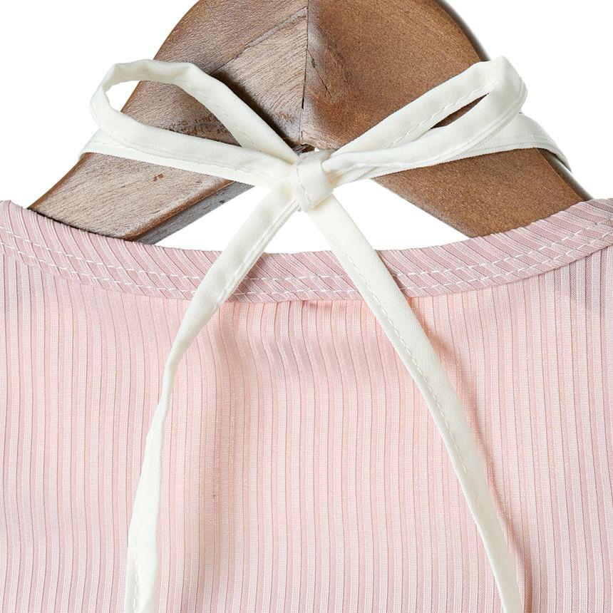 Long-Sleeve Plain Balletcore Crop Top / Mid Rise Tiered Mini Skirt Product Image