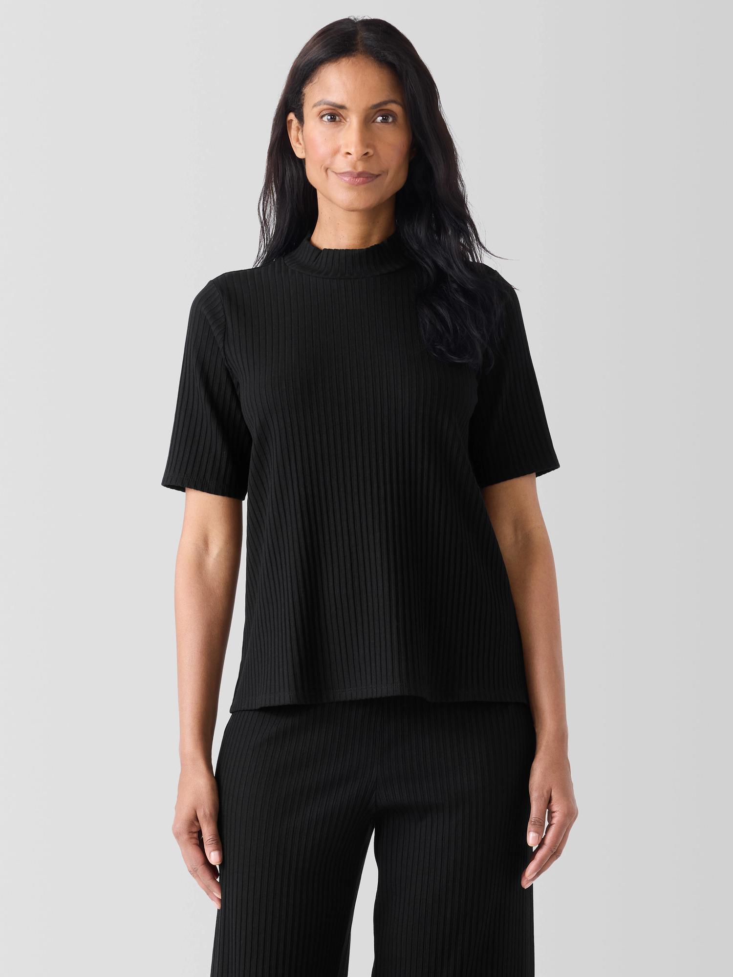 EILEEN FISHER Textured Stretch Rib Mock Neck Topfemale Product Image