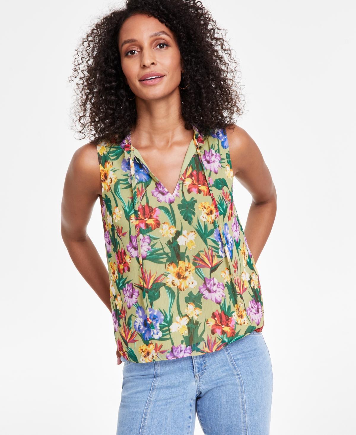 I.n.c. International Concepts Womens Floral-Print Ruffled Top, Created for Macys Product Image