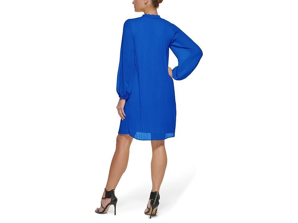 DKNY Long Sleeve Pleated Shift Dress with Neck Tie (Cosmic ) Women's Clothing Product Image