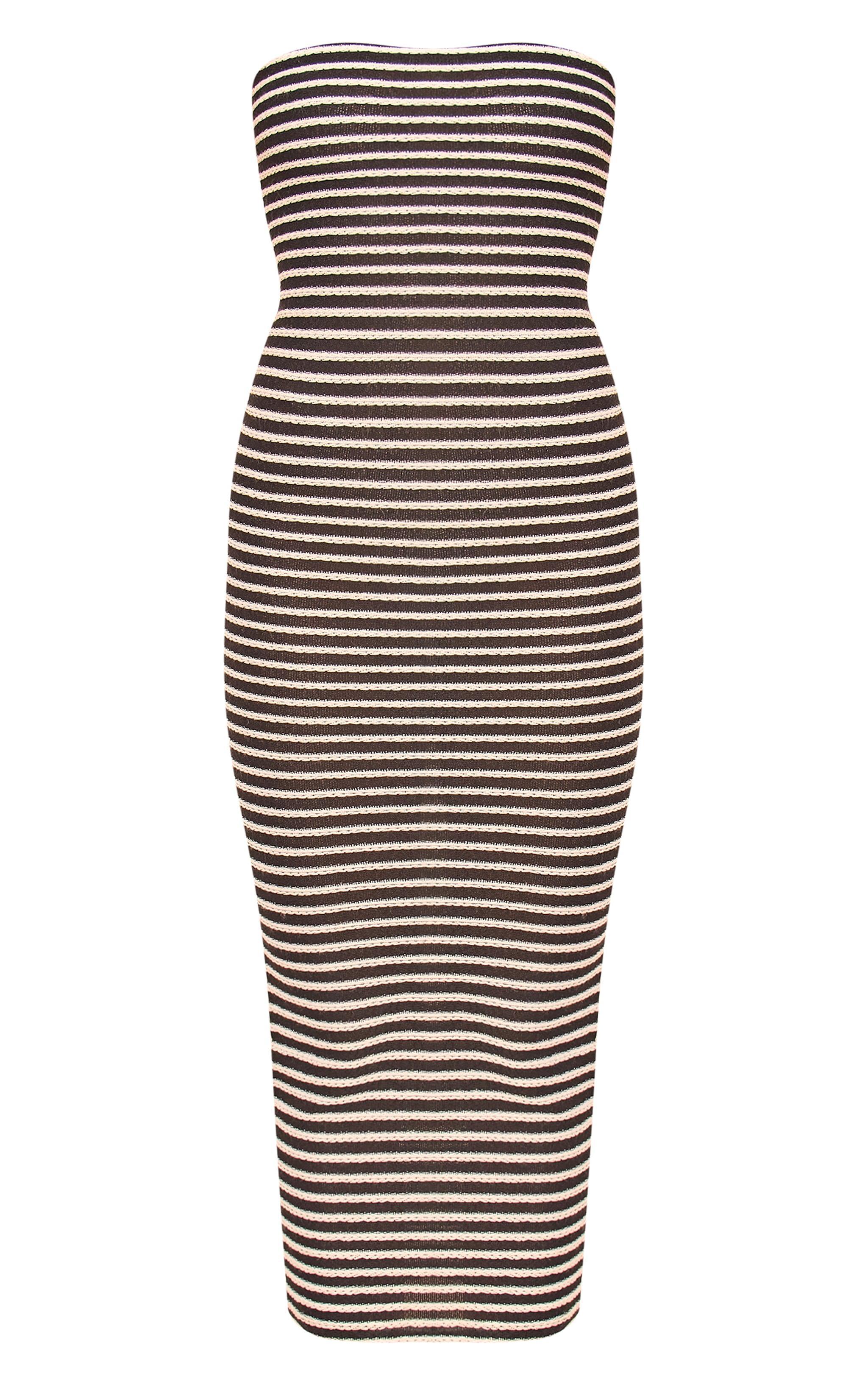 Black Bandeau Stripe Midi Dress Product Image