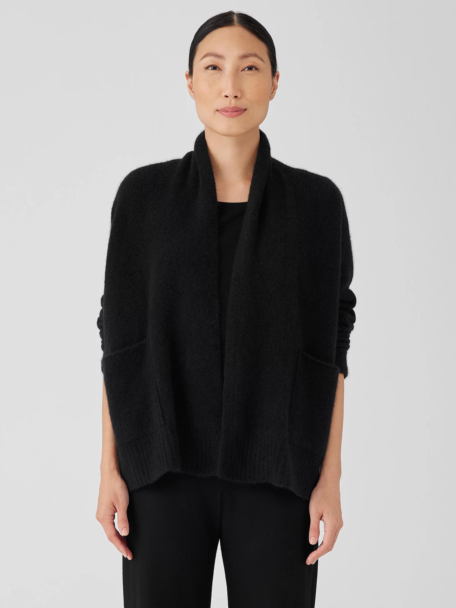 EILEEN FISHER Cashmere Silk Bliss Shawl Collar Cardigan  Black  female  size:Small Product Image