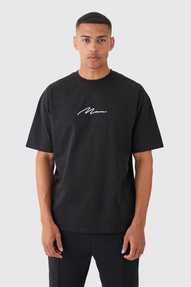 Man Signature Embroidered T-shirt | boohooMAN USA Product Image