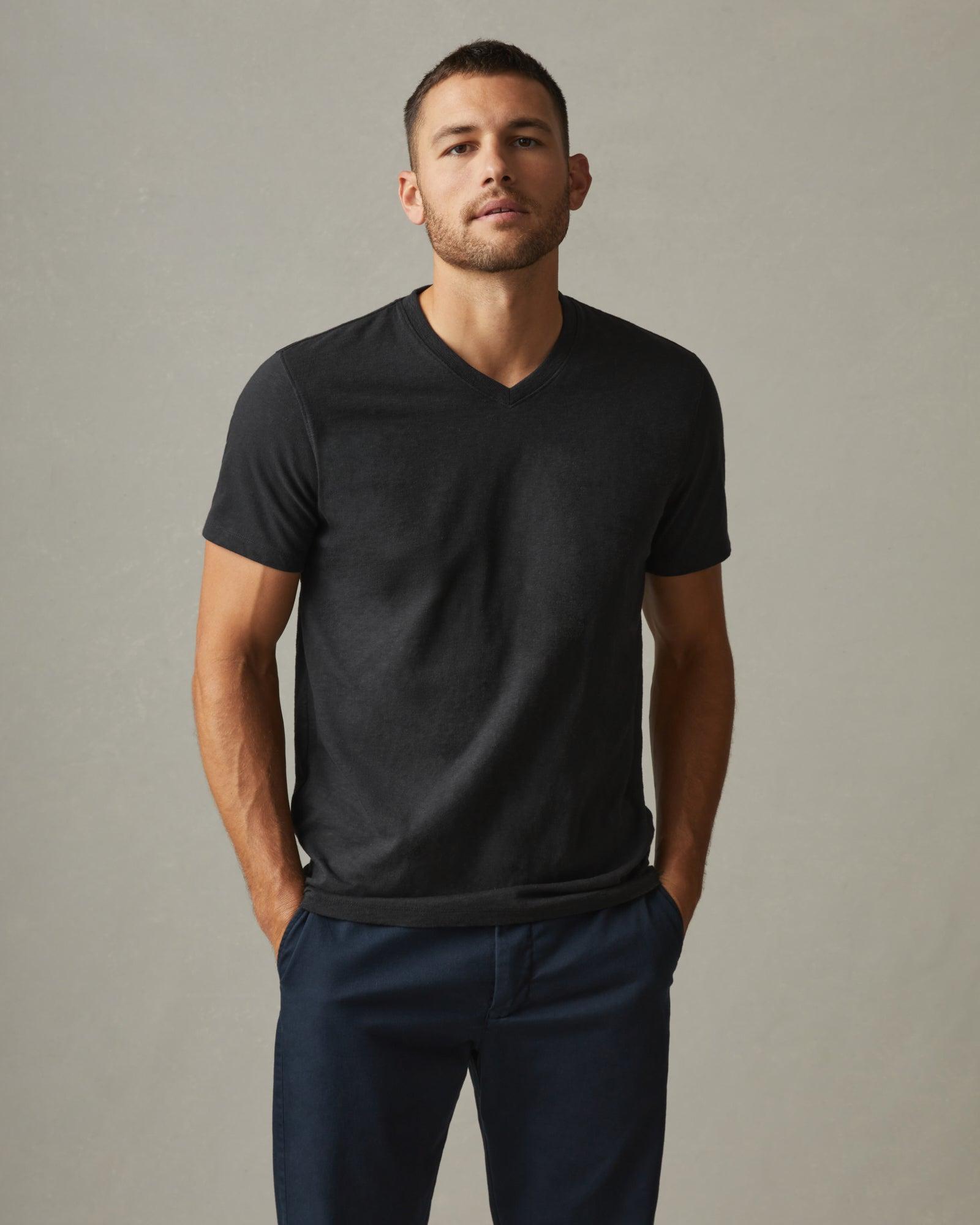 Premium Slub V-Neck Tee - Black Product Image