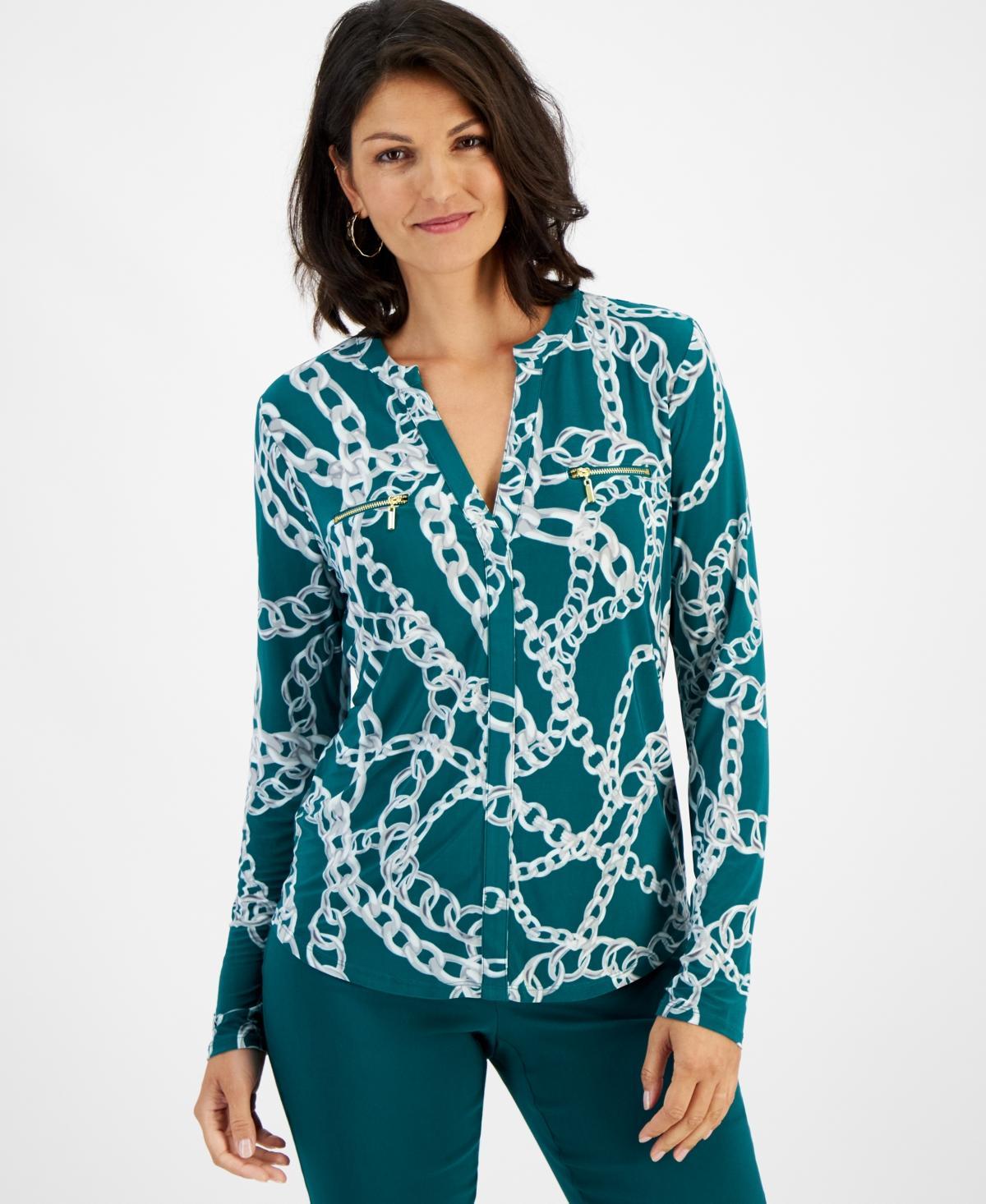 I.n.c. International Concepts Womens Print Zip-Pocket Top, in Regular & Petite, Created for Macys Product Image