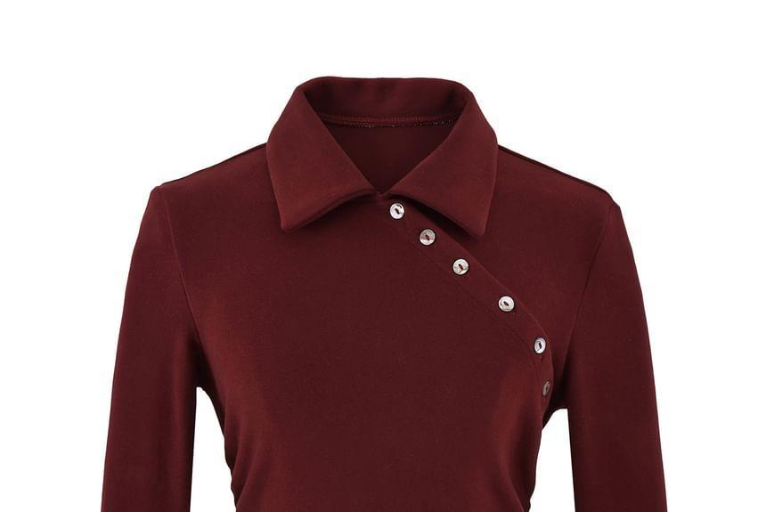 Long Sleeve Button Detail Slim-Fit Knit Top Product Image