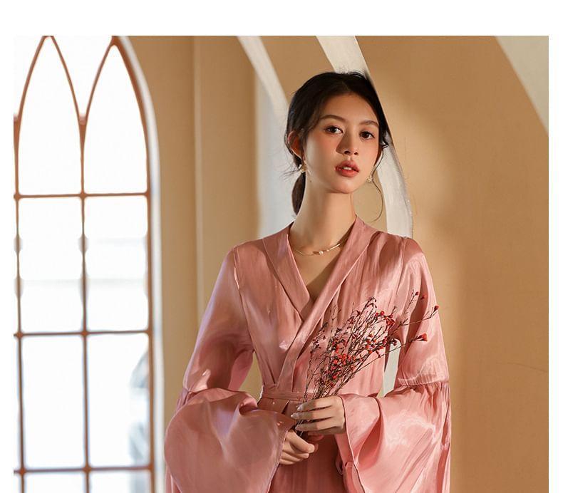 Plain Tie Waist Pajama Robe Product Image