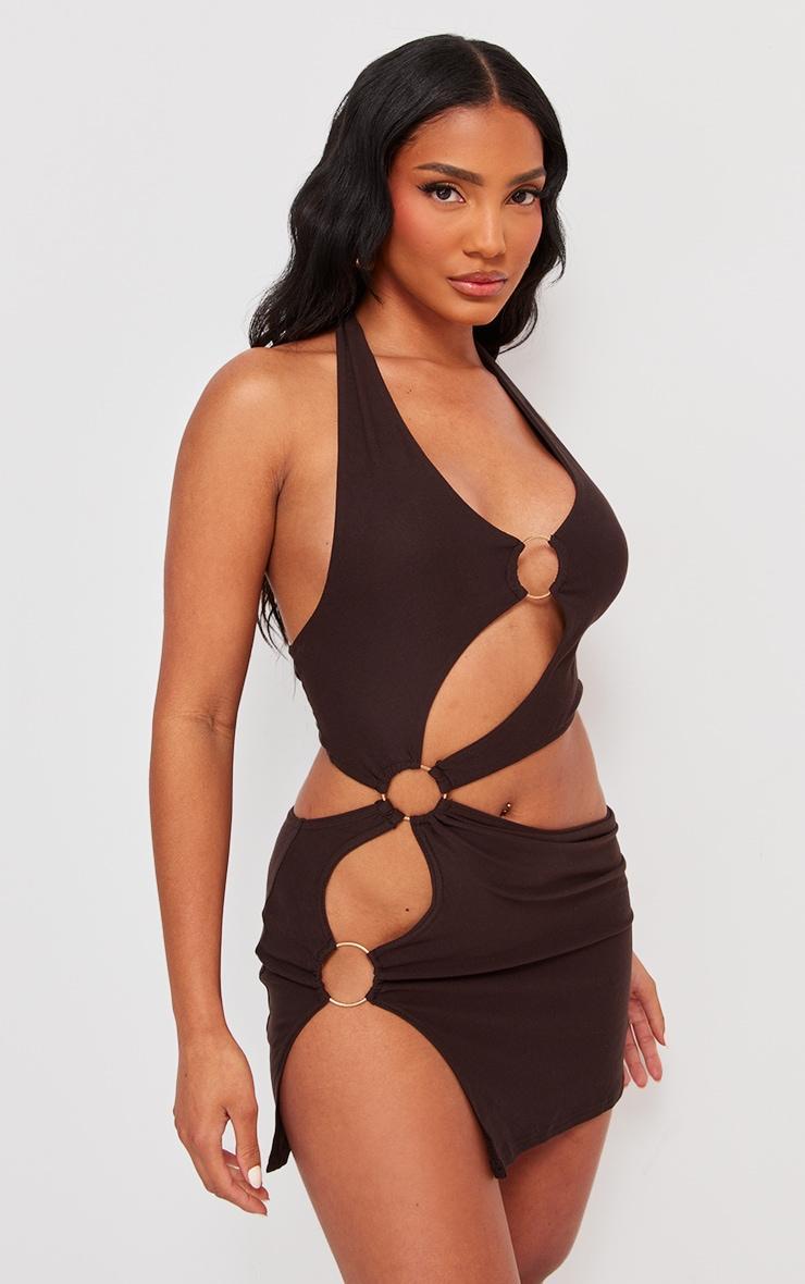 Chocolate Halter Neck Ring Detail Mini Dress Product Image