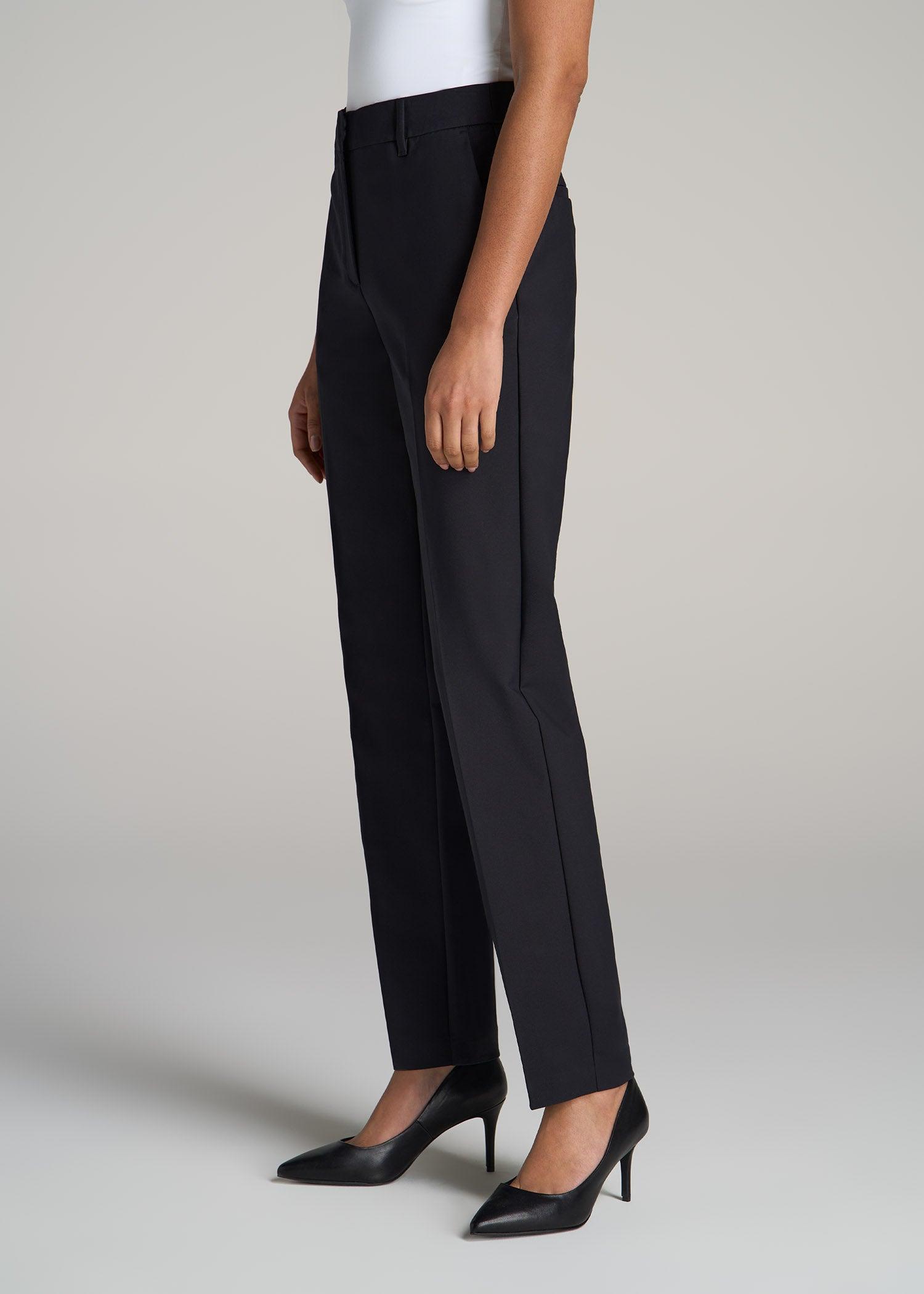 Flat Front Tapered Dress Pants for Tall Women in Black Female Product Image