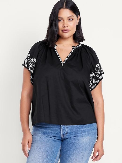 Embroidered Split-Neck Top Product Image