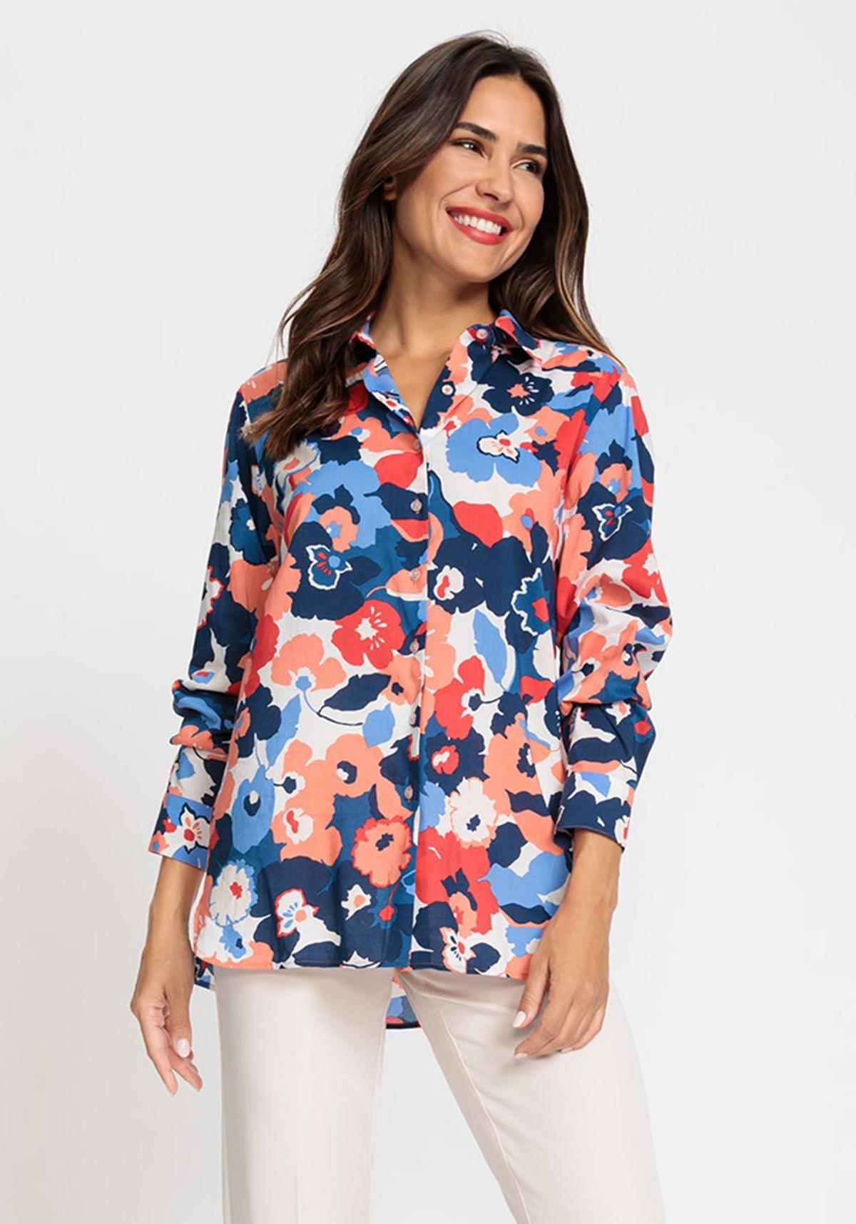 Olsen Womens Cotton Viscose Long Sleeve Floral Print Shirt Product Image