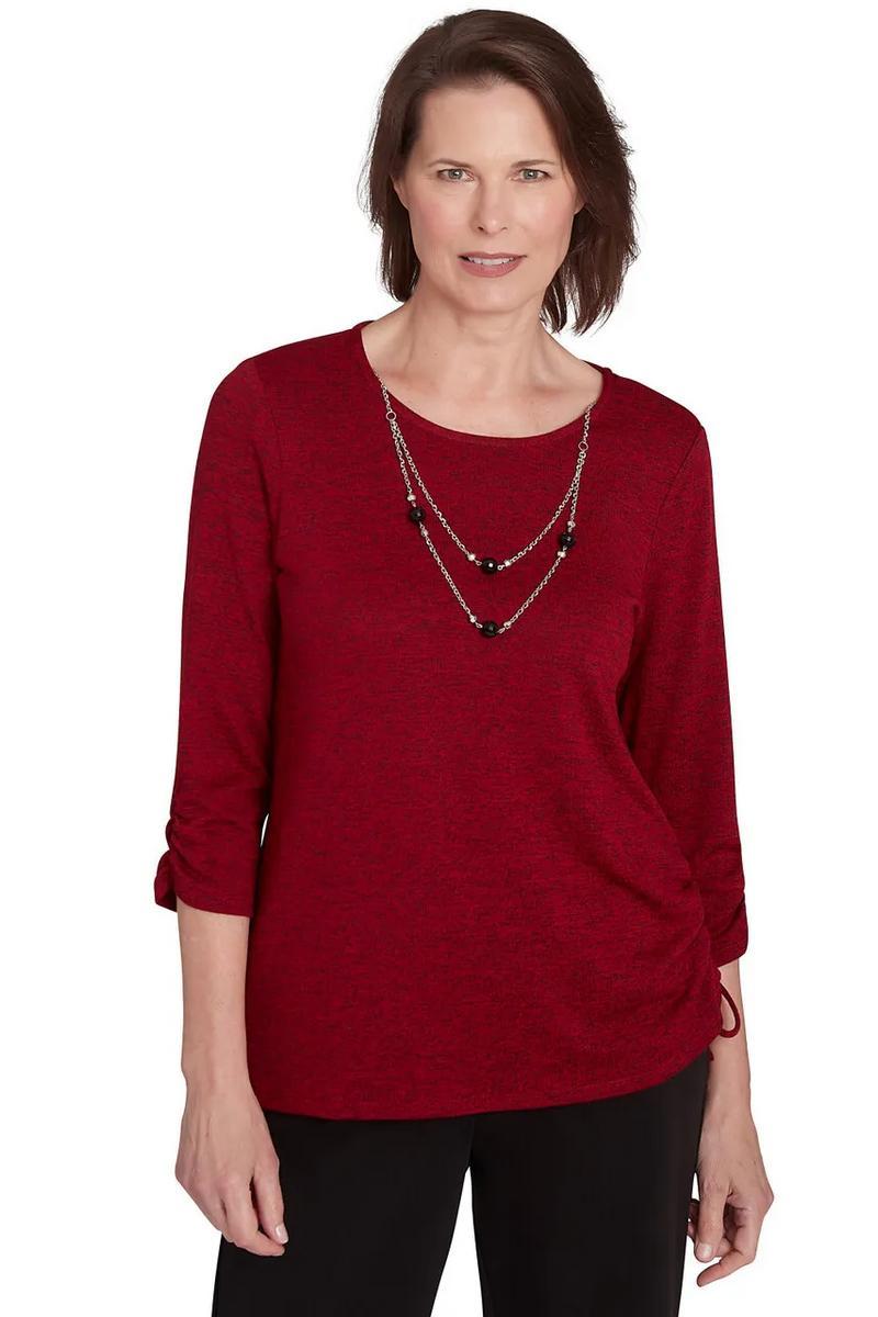 Solid Melange Crew Neck Top with Necklace product image