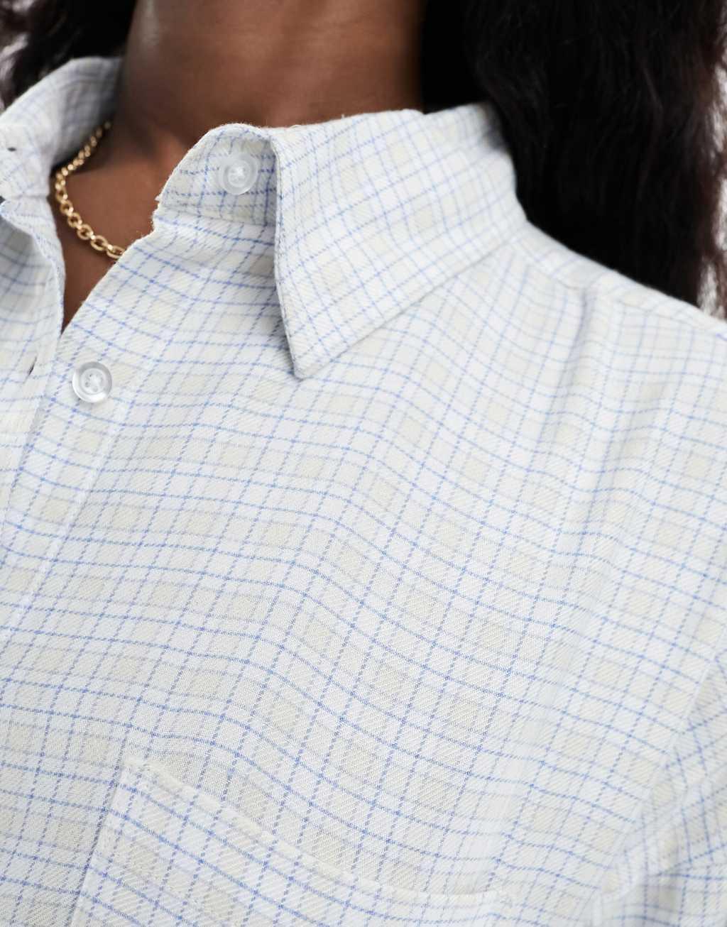 Cotton On flannel plaid oversized pajama shirt in panna cotta  Product Image