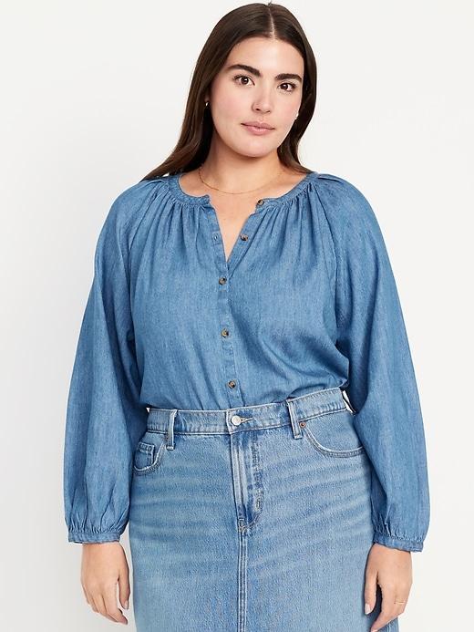 Split-Neck Button-Down Top Product Image