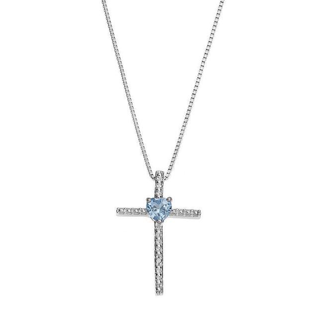 Gemminded Sterling Silver Lab-Created Aquamarine Cross Pendant Necklace, Womens Blue Product Image