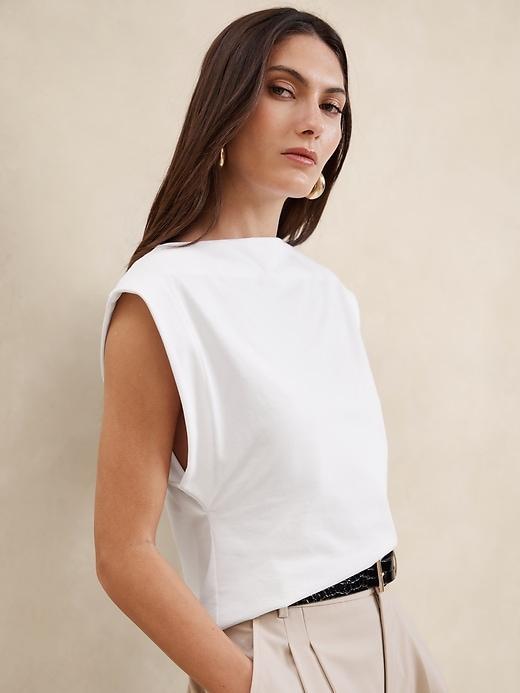 Cotton Sharp-Shoulder Top Product Image