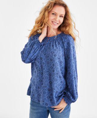 Petite Floral Printed Smocked Blouse, Created for Macy's  Product Image