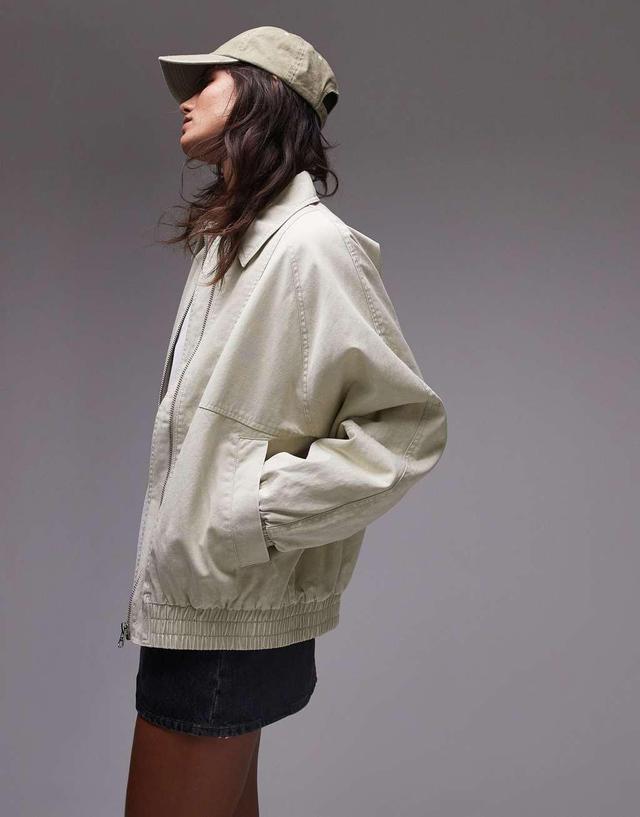 Topshop acid washed bomber jacket in stone Product Image