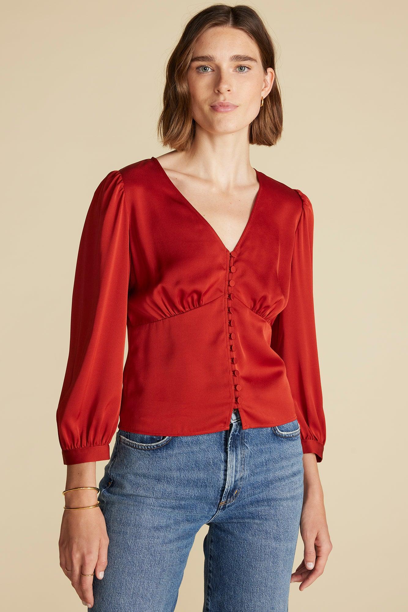 Aurelie Stretch Silk Bustier Blouse - Rust Product Image